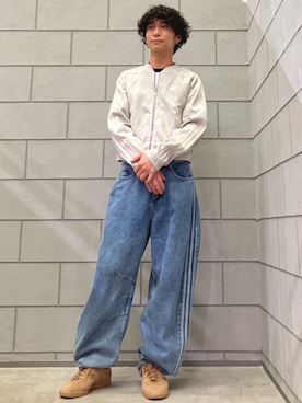 「adidas（アディダス）のSST 2.0 デニム トラックトップ / ジャージ / アディダスオリジナルス adidas Originals（デニムジャケット、グレー系）」を使った、OMさん（メンズ・166cm）の夏コーディネート