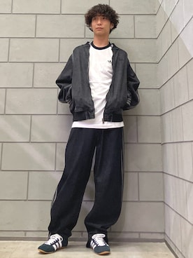 「adidas（アディダス）のスリーストライプス Tシャツ / アディダスオリジナルス adidas Originals（Tシャツ/カットソー、ホワイト系）」を使った、OMさん（メンズ・166cm）の夏コーディネート