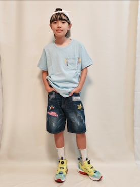 「Reebok（リーボック）のZX フューリー / ZX Fury Shoes（スニーカー、グリーン系）」を使った、唯智さん（キッズ・143cm）の夏コーディネート