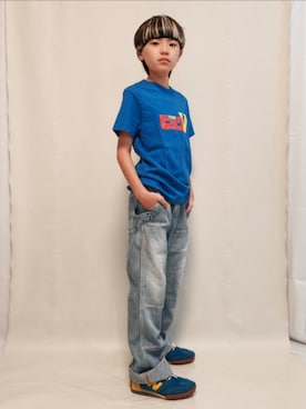 「大絶滅展限定 BIG5 Tシャツのアイテム（Tシャツ/カットソー、ブルー系）」を使った、唯智さん（キッズ・143cm）の夏コーディネート