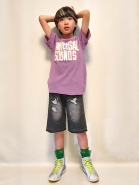 「adidas Originals（アディダスオリジナルス）のアイテム（スニーカー、シルバー系）」を使った、唯智さん（キッズ・143cm）の夏コーディネート