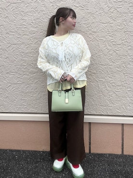 「ITEMS URBANRESEARCH（アイテムズ アーバンリサーチ）のREFINED LINEN イージーパンツ（その他パンツ、ブラウン系）」を使った、lan★さん（レディース・154cm）の秋コーディネート