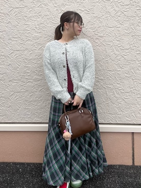 「ITEMS URBANRESEARCH（アイテムズ アーバンリサーチ）のチェック切替えスカート（スカート、グリーン系）」を使った、lan★さん（レディース・154cm）の秋コーディネート