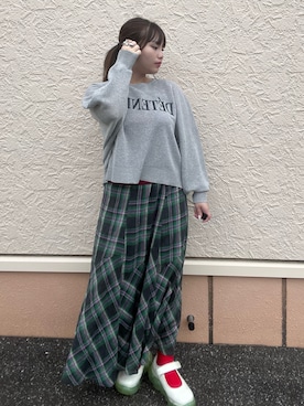 「ITEMS URBANRESEARCH（アイテムズ アーバンリサーチ）のシアーロゴニット（ニット/セーター、グレー系）」を使った、lan★さん（レディース・154cm）の秋コーディネート