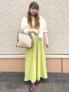 「ITEMS URBANRESEARCH（アイテムズ アーバンリサーチ）のニットベストセットノースリーブワンピース（ワンピース、イエロー系）」を使った、lan★さん（レディース・154cm）の夏コーディネート