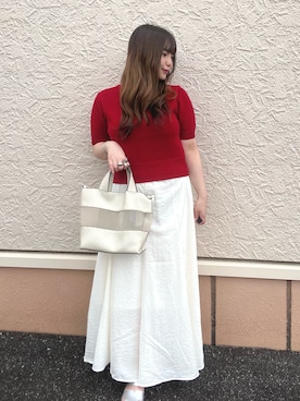 「RODE SKO（ロデスコ）のシアーコンビハンドバッグ（ハンドバッグ、ホワイト系）」を使った、lan★さん（レディース・154cm）の夏コーディネート