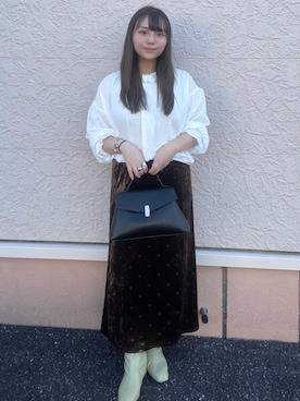 「ITEMS URBANRESEARCH（アイテムズ アーバンリサーチ）のフリルギャザー2WAYブラウス（シャツ/ブラウス、ホワイト系）」を使った、lan★さん（レディース・154cm）の秋コーディネート