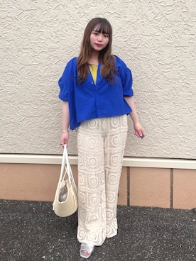 「ITEMS URBANRESEARCH（アイテムズ アーバンリサーチ）のクロシェパンツ（その他パンツ、ベージュ系）」を使った、lan★さん（レディース・154cm）の夏コーディネート