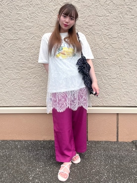 「ITEMS URBANRESEARCH（アイテムズ アーバンリサーチ）のレースキャミソール（キャミソール、ホワイト系）」を使った、lan★さん（レディース・154cm）の夏コーディネート