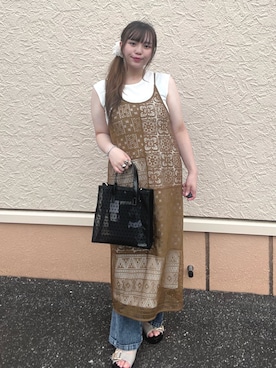 「RODE SKO（ロデスコ）のドットシアーバッグ（ハンドバッグ、ブラック系）」を使った、lan★さん（レディース・154cm）の夏コーディネート