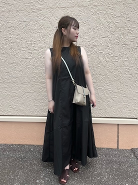 「ITEMS URBANRESEARCH（アイテムズ アーバンリサーチ）の『イージーケア』テントシルエットワンピース（ワンピース、ブラック系）」を使った、lan★さん（レディース・154cm）の夏コーディネート