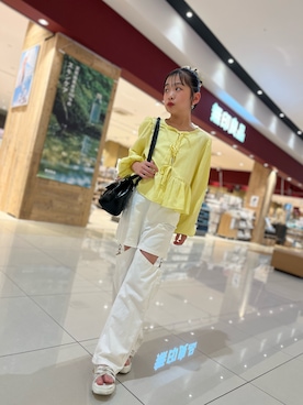「PINKHUNT（ピンクハント）のPINKHUNT 2wayダメージデニムロングパンツ 1315K（デニムパンツ、ホワイト系）」を使った、ゆづきさん（キッズ・136cm）の夏コーディネート