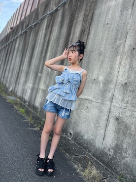 「GU（ジーユー）のアイテム（キャミソール）」を使った、ゆづきさん（キッズ・136cm）の夏コーディネート