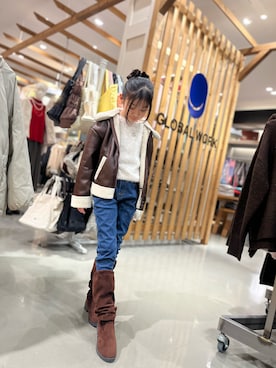 「GLOBAL WORK（グローバルワーク）のアイテム（トップス）」を使った、ゆづきさん（キッズ・132cm）の冬コーディネート