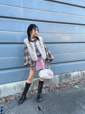 「repipi armario（レピピ アルマリオ）のオンブレチェックシャーリングシャツ（シャツ/ブラウス）」を使った、ゆづきさん（キッズ・130cm）の秋コーディネート