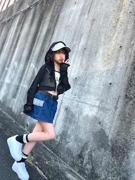 「アイテム（キャップ）」を使った、ゆづきさん（キッズ・133cm）の春コーディネート