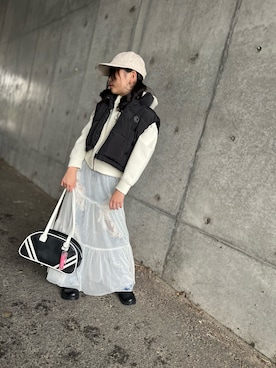 「10C REPIPI（ジューシーレピピ）の【10C REPIPI】ナカワタベスト（ダウンベスト）」を使った、ゆづきさん（キッズ・130cm）の秋コーディネート