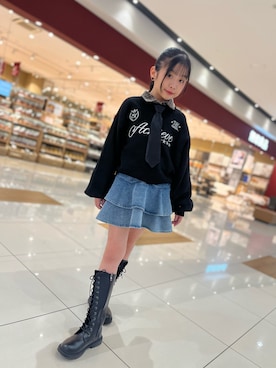 「アイテム（デニムスカート）」を使った、ゆづきさん（キッズ・132cm）の冬コーディネート