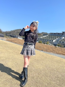 「PINKHUNT（ピンクハント）のPINKHUNT ベルト付き裾フリルスカート 1317K（スカート、グレー系）」を使った、ゆづきさん（キッズ・136cm）の春コーディネート