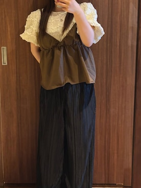 「しまむら（シマムラ）のアイテム（衬衫、ホワイト系）」を使った、Renさん（レディース・152cm）の春コーディネート