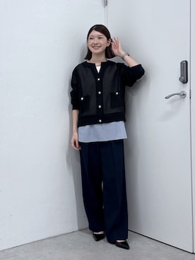 「COLLAGE GALLARDAGALANTE（コラージュガリャルダガランテ）のポインテッドベルトヒール/PAPILLONNER（パンプス、ブラック系）」を使った、NAKAJIMAさん（レディース・158cm）の秋コーディネート
