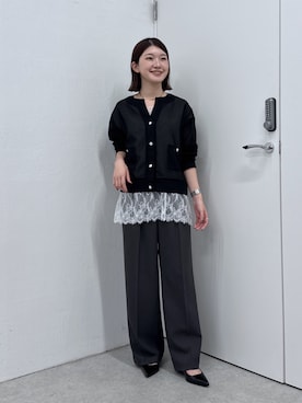 「COLLAGE GALLARDAGALANTE（コラージュガリャルダガランテ）のポインテッドベルトヒール/PAPILLONNER（パンプス、ブラック系）」を使った、NAKAJIMAさん（レディース・158cm）の秋コーディネート