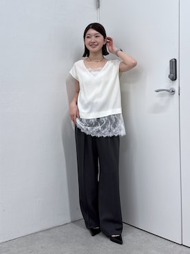 「COLLAGE GALLARDAGALANTE（コラージュガリャルダガランテ）のポインテッドベルトヒール/PAPILLONNER（パンプス、ブラック系）」を使った、NAKAJIMAさん（レディース・158cm）の秋コーディネート