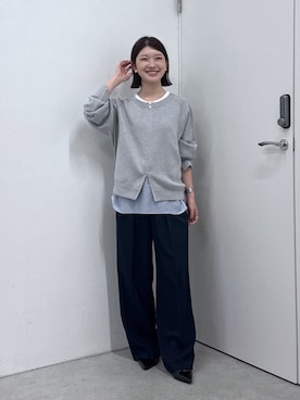 「COLLAGE GALLARDAGALANTE（コラージュガリャルダガランテ）のオフィスカジュアル/ウールライクワイドパンツ/セットアップ可（スラックス、ブルー系）」を使った、NAKAJIMAさん（レディース・158cm）の秋コーディネート