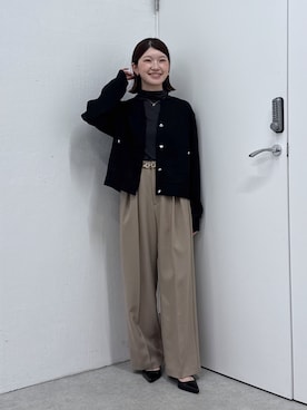 「COLLAGE GALLARDAGALANTE（コラージュガリャルダガランテ）のポインテッドベルトヒール/PAPILLONNER（パンプス、ブラック系）」を使った、NAKAJIMAさん（レディース・158cm）の秋コーディネート