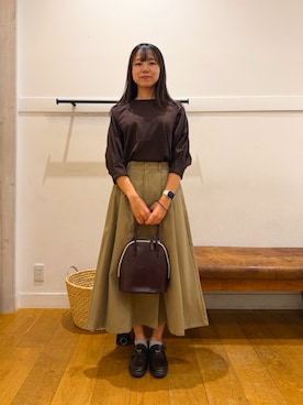 「URBAN RESEARCH DOORS（アーバンリサーチドアーズ）のタックスリーブボーダープルオーバー（Tシャツ/カットソー、ブラウン系）」を使った、もえさん（レディース・159cm）の秋コーディネート