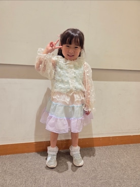 「韓国子供服のアイテム（シャツ/ブラウス、ホワイト系）」を使った、rintan-roomさん（キッズ・100cm）の夏コーディネート