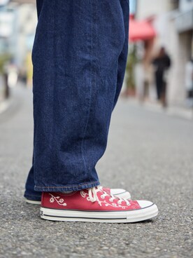 「CONVERSE ALL STAR（コンバースオールスター）のALL STAR FOLKSTITCH OX / オールスター　フォークステッチ　ＯＸ（スニーカー、レッド系）」を使った、CONVERSEさん（レディース・154cm）の夏コーディネート