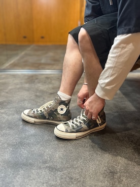 「CONVERSE ALL STAR（コンバースオールスター）のALL STAR AGED WOODLANDCAMO HI / オールスター　エイジド　ウッドランドカモ　ＨＩ（スニーカー、その他）」を使った、CONVERSEさん（レディース・160cm）の夏コーディネート