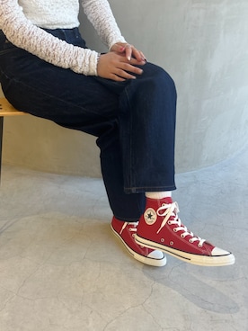 「CONVERSE ALL STAR（コンバースオールスター）のALL STAR POINTEDTOE HI / オールスター　ポインテッドトウ　ＨＩ（スニーカー、レッド系）」を使った、CONVERSEさん（レディース・160cm）の夏コーディネート