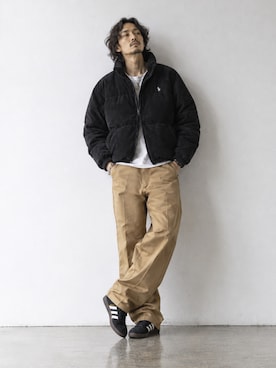 「U.S. POLO ASSN.（ユーエスポロアッスン）のU.S. POLO ASSN./ユーエスポロアッスン 中綿パファージャケット コーデュロイ ブランドロゴ 刺繍 防寒 保温 カジュアル ストリート メンズ レディース 2026秋冬 秋服 冬服（ダウンジャケット/コート、ブラック系）」を使った、tatsukiさん（メンズ・172cm）の秋コーディネート