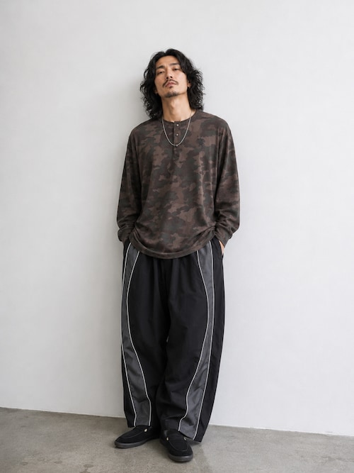 ROOP TOKYO ヘンリーネック tシャツ ワンポイント刺繍ワッフルヘンリー