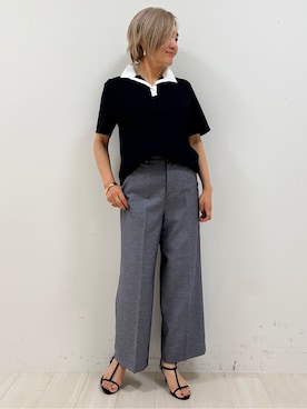 「COUP DE CHANCE（クードシャンス）の【洗える／日本製】スキッパーカットソー（Tシャツ/カットソー、ブルー系）」を使った、Sunさん（レディース・151cm）の春コーディネート