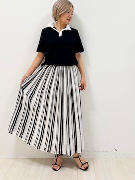 「COUP DE CHANCE（クードシャンス）の【洗える／日本製】スキッパーカットソー（Tシャツ/カットソー、ブルー系）」を使った、Sunさん（レディース・151cm）の春コーディネート