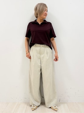 「COUP DE CHANCE（クードシャンス）の【洗える／日本製】スキッパーカットソー（Tシャツ/カットソー、レッド系）」を使った、Sunさん（レディース・151cm）の春コーディネート