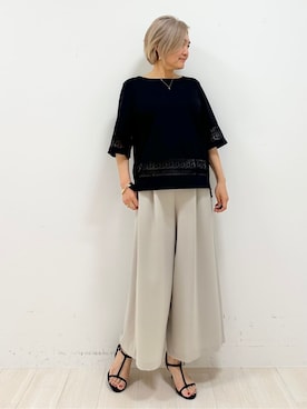 「COUP DE CHANCE（クードシャンス）の◆【洗える／日本製】レース使いジャージトップス（Tシャツ/カットソー、ブルー系）」を使った、Sunさん（レディース・151cm）の春コーディネート
