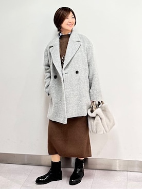 「アイテム（ピーコート、グレー系）」を使った、みなこさん（レディース・156cm）の秋コーディネート