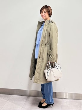 「アイテム（モッズコート、グリーン系）」を使った、みなこさん（レディース・156cm）の春コーディネート