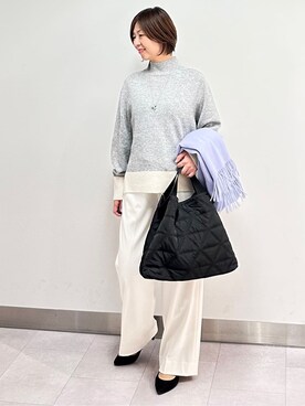 「アイテム（ピーコート、グレー系）」を使った、みなこさん（レディース・156cm）の冬コーディネート