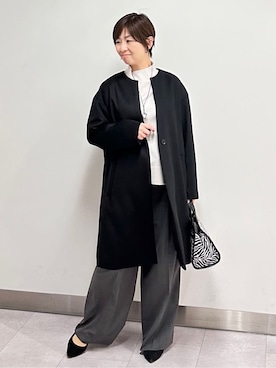 「アイテム（ピーコート、グレー系）」を使った、みなこさん（レディース・156cm）の秋コーディネート