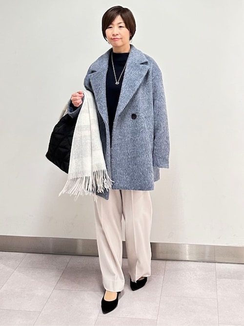 【さらにお値下げ】アンタイトル ノーカラー コート カシミヤ混　4Ｌ大きいサイズ アンタイトル UNTITLED カシミヤ混ノーカラーコート （ブラック(019