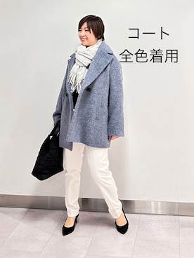 「アイテム（ピーコート、グレー系）」を使った、みなこさん（レディース・156cm）の冬コーディネート