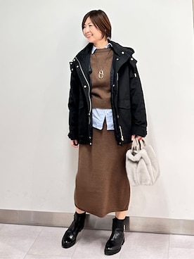 「アイテム（ピーコート、グレー系）」を使った、みなこさん（レディース・156cm）の秋コーディネート