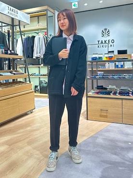 「アイテム（クラッチバッグ、ブルー系）」を使った、よぴさん（メンズ・160cm）の冬コーディネート
