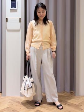 「grove（グローブ）の【洗える/名品】大人の透け感、シアーカーディガン（カーディガン/ボレロ、オレンジ系）」を使った、JMさん（レディース・155cm）の春コーディネート