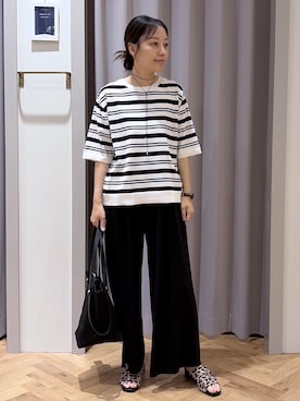 「grove（グローブ）の【ひんやり・UVカット・洗濯機◎】Tシャツ感覚で着られるコットン混ニット（ニット/セーター、ホワイト系）」を使った、JMさん（レディース・155cm）の夏コーディネート